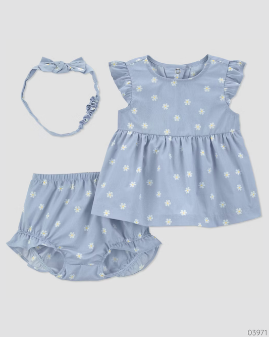 VESTIDO AZUL FLORES 3PZS