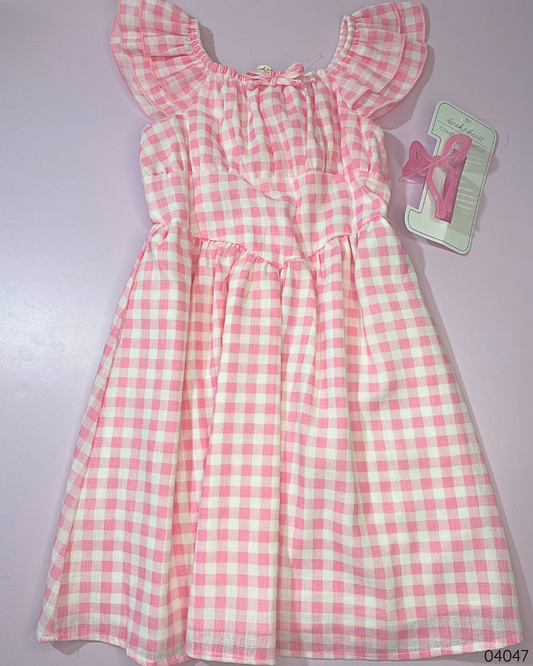 VESTIDO CUADRICULADO ROSA