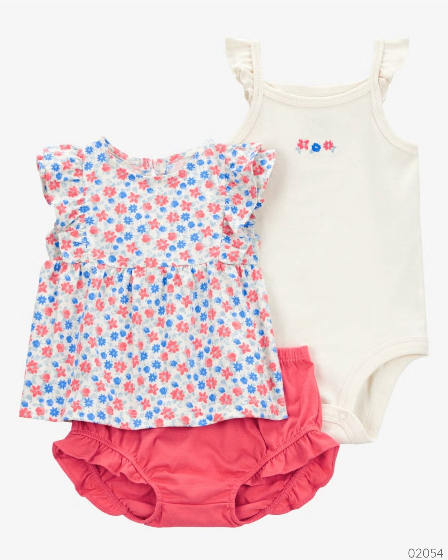 TRAJE 3PZS FLORES AZUL Y ROSADO
