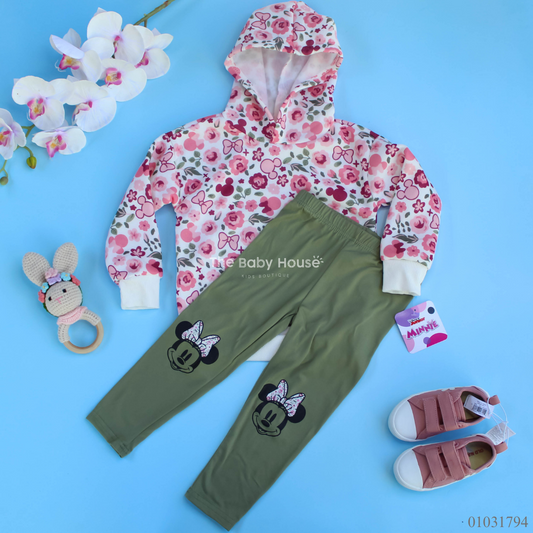 TRAJE HODDIE MINNIE FLOREADO ROSA Y VERDE