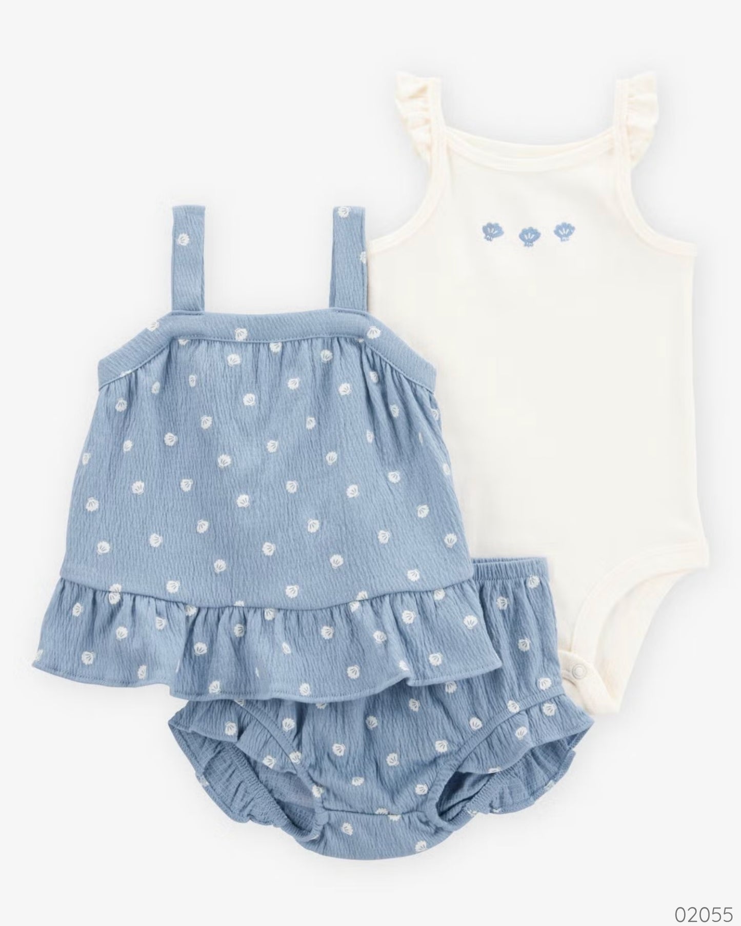 TRAJE 3PZS AZUL CIELO CONCHITAS MAR