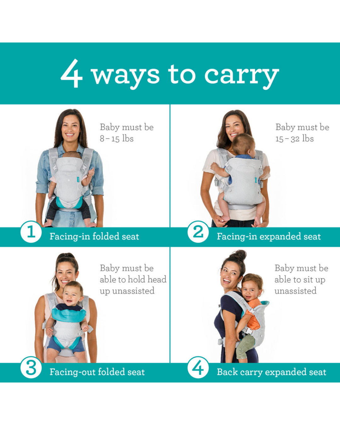 PORTABEBÉ FLIP 4-EN-1 LIGHT & AIRY INFANTINO
 8-32 LIBRAS