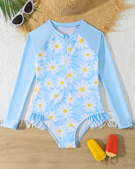 TRAJE BAÑO FLORES AZUL