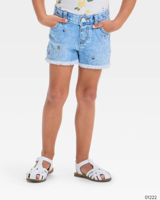SHORT AZUL FLORES BORDADAS TODDLER