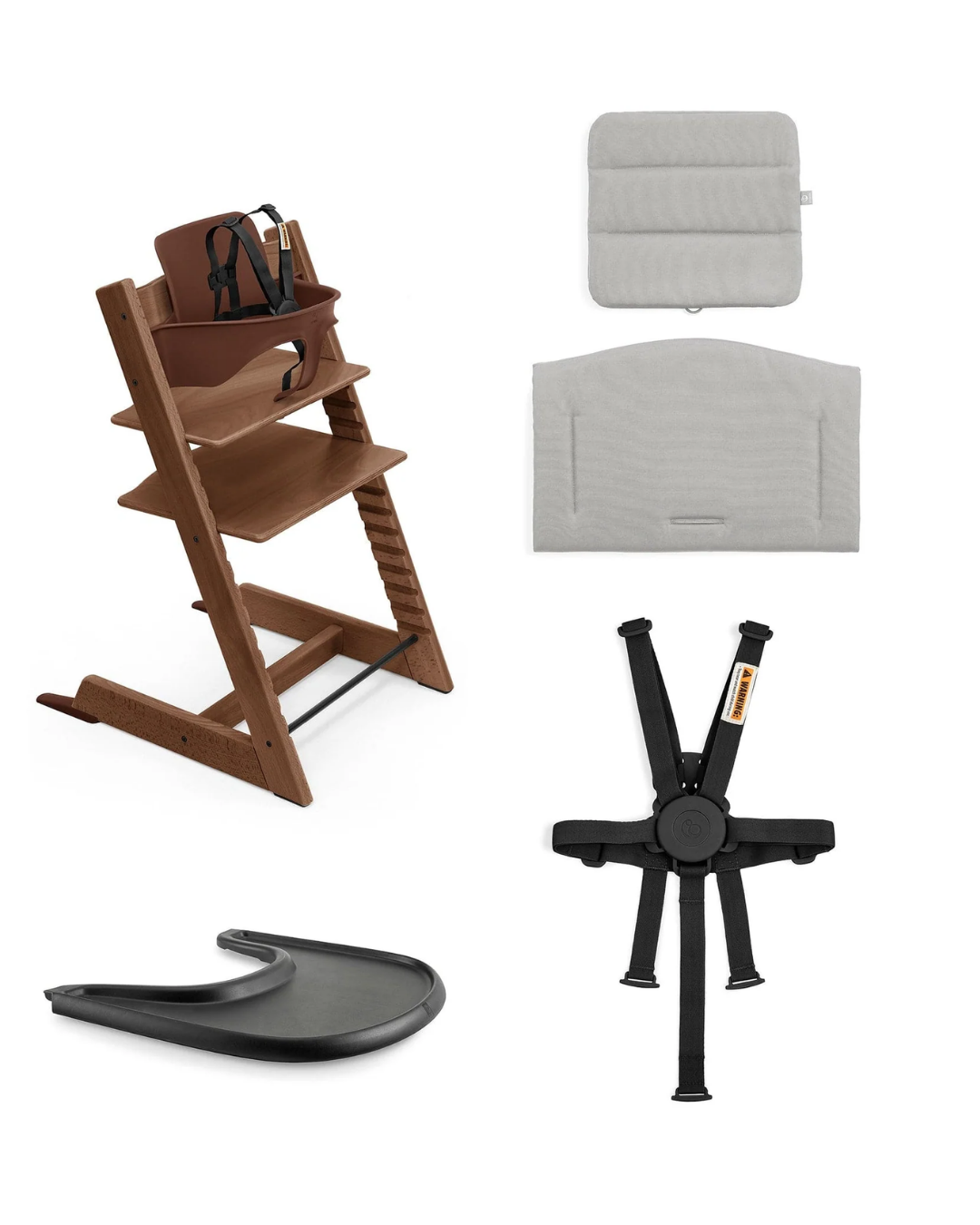 SILLA STOKKE TRIPP TRAPP CAFÉ OSCURO COJIN Y BANDEJA