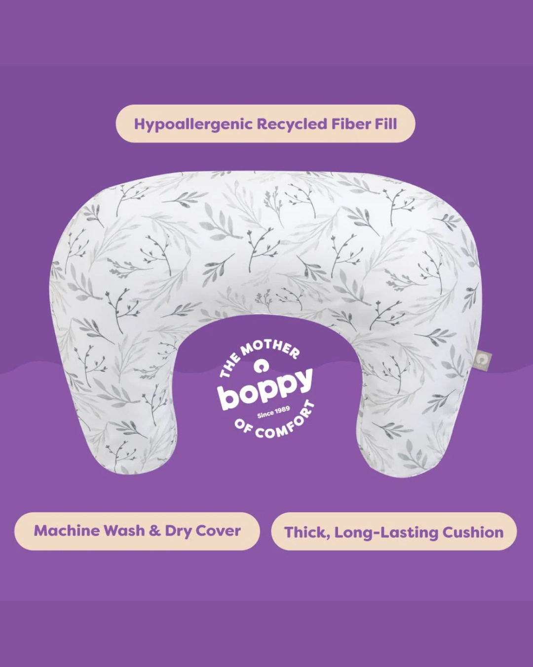 ALMOHADA BOPPY HOJAS GRIS