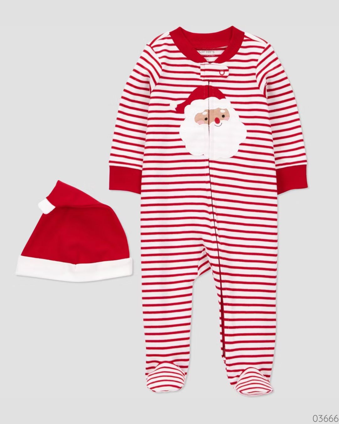 PIJAMA ROJA RAYAS SANTA CON GORRO