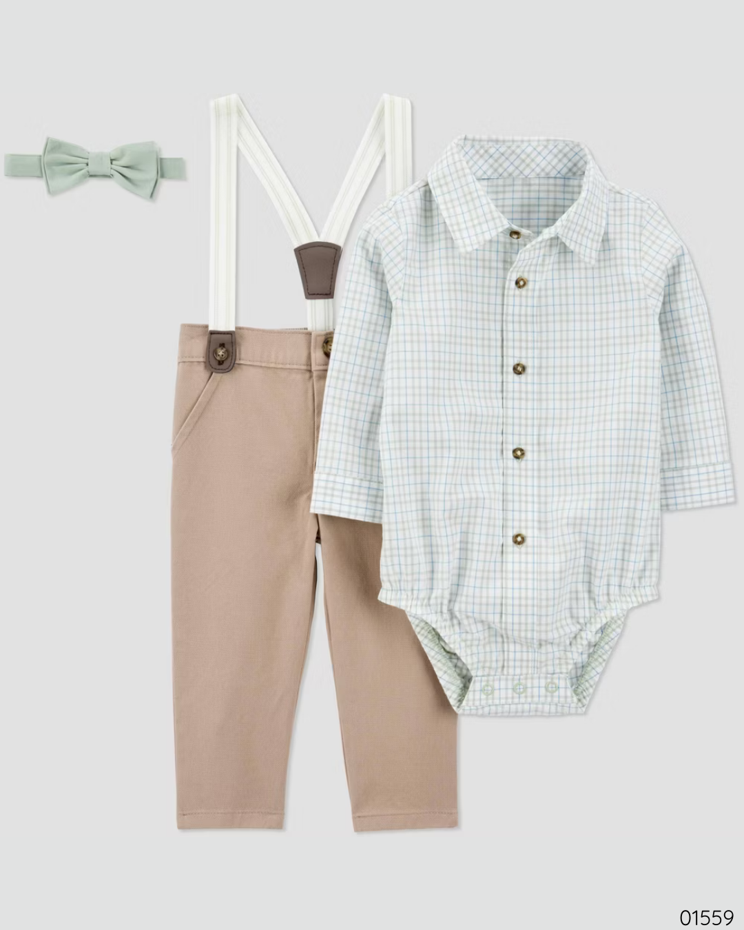 TRAJE 3 PZS CARTER´S PANTALON CORBATIN  VERDE Y BEIGE