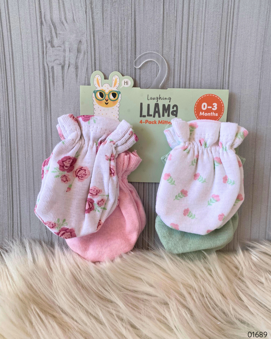 GUANTES 4 PARES FLORES ROSADAS CON VERDE