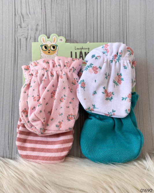 GUANTES 4 PARES FLORES RAYADO