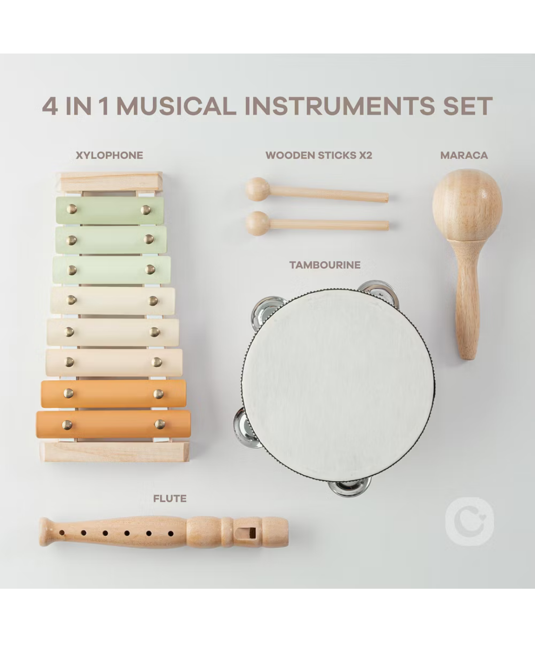 SET DE 4 INSTRUMENTOS MUSICALES MONTESSORI