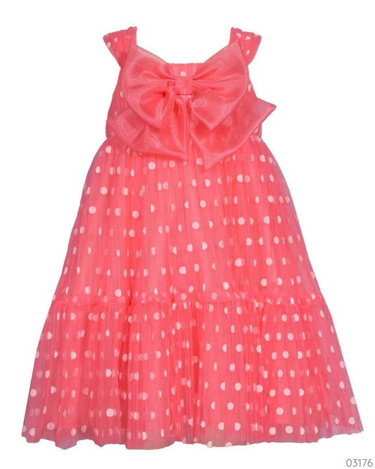 VESTIDO SALMON PUNTOS BLANCOS