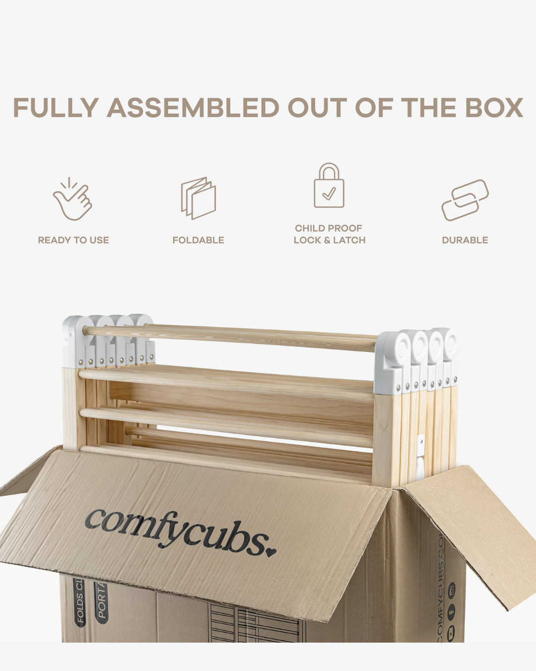 CORRAL JUEGOS Y PUERTA SEGURIDAD MADERA NATURAL COMFYCUBS