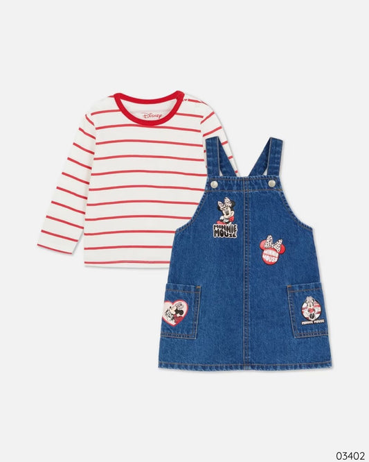 VESTIDO JEAN MINNIE MOUSE RAYAS ROJAS