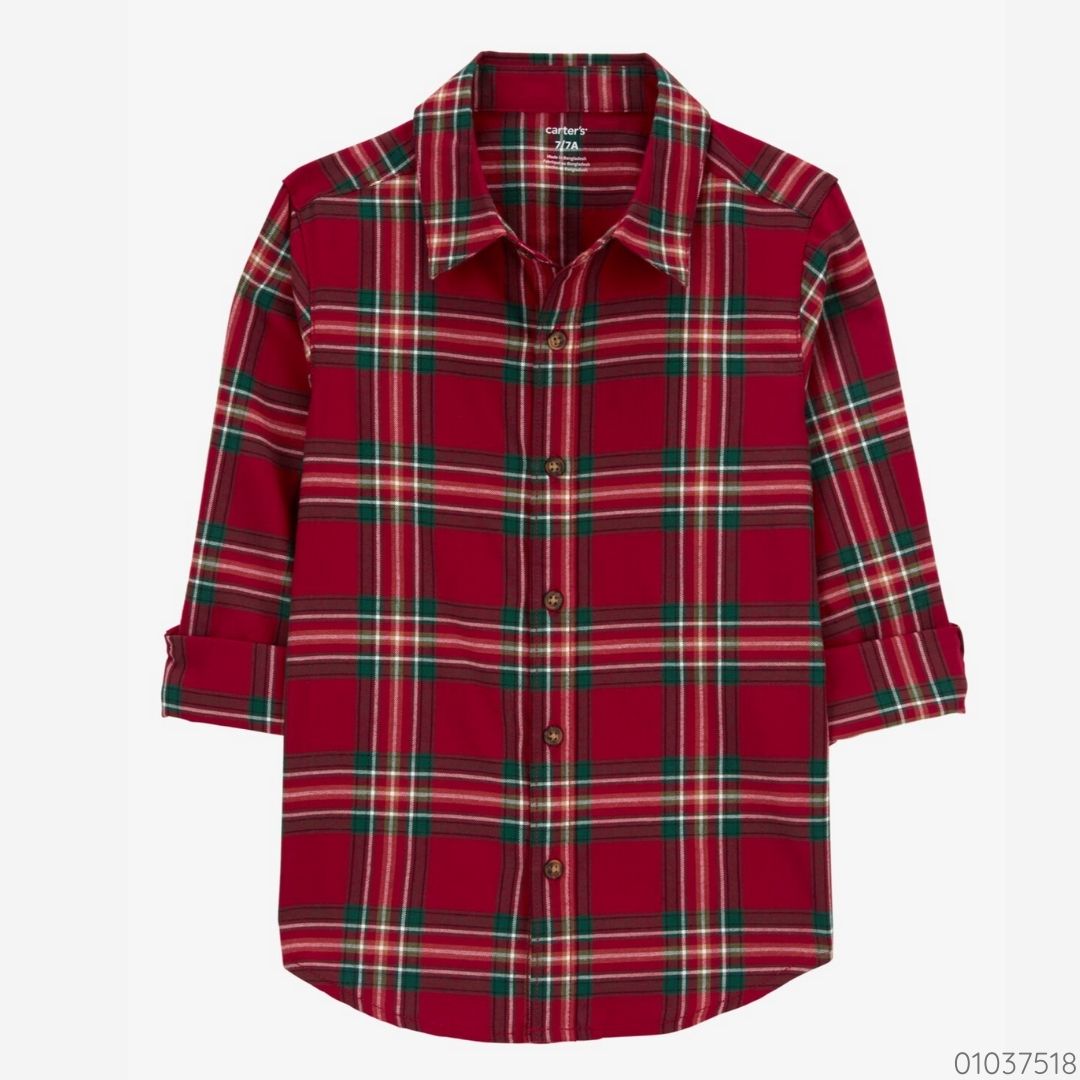 CAMISA MANGALARGA ROJO VERDE PLACE