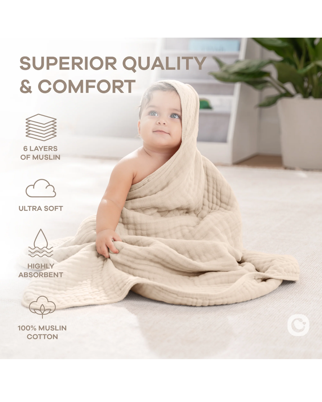 TOALLAS MUSELINA 2PZS BEIGE COMFYCUBS