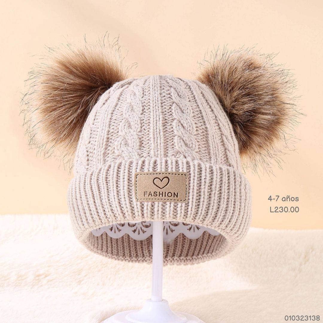 GORRO GRIS POMPONES