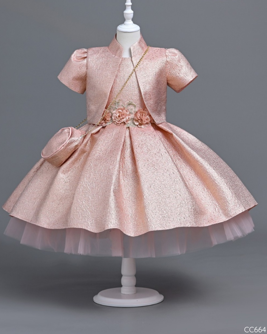 VESTIDO ELEGANTE BLUSH CHALECO Y CARTERA