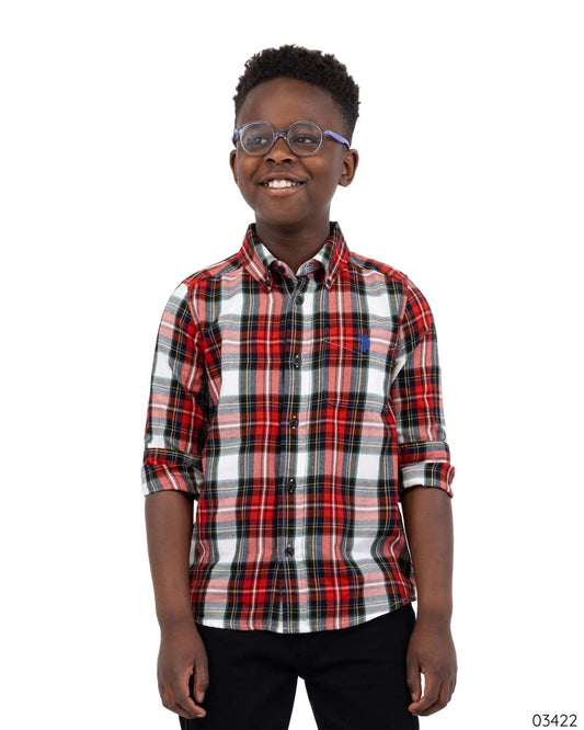 CAMISA FORMAL US POLO CUADROS ROJA