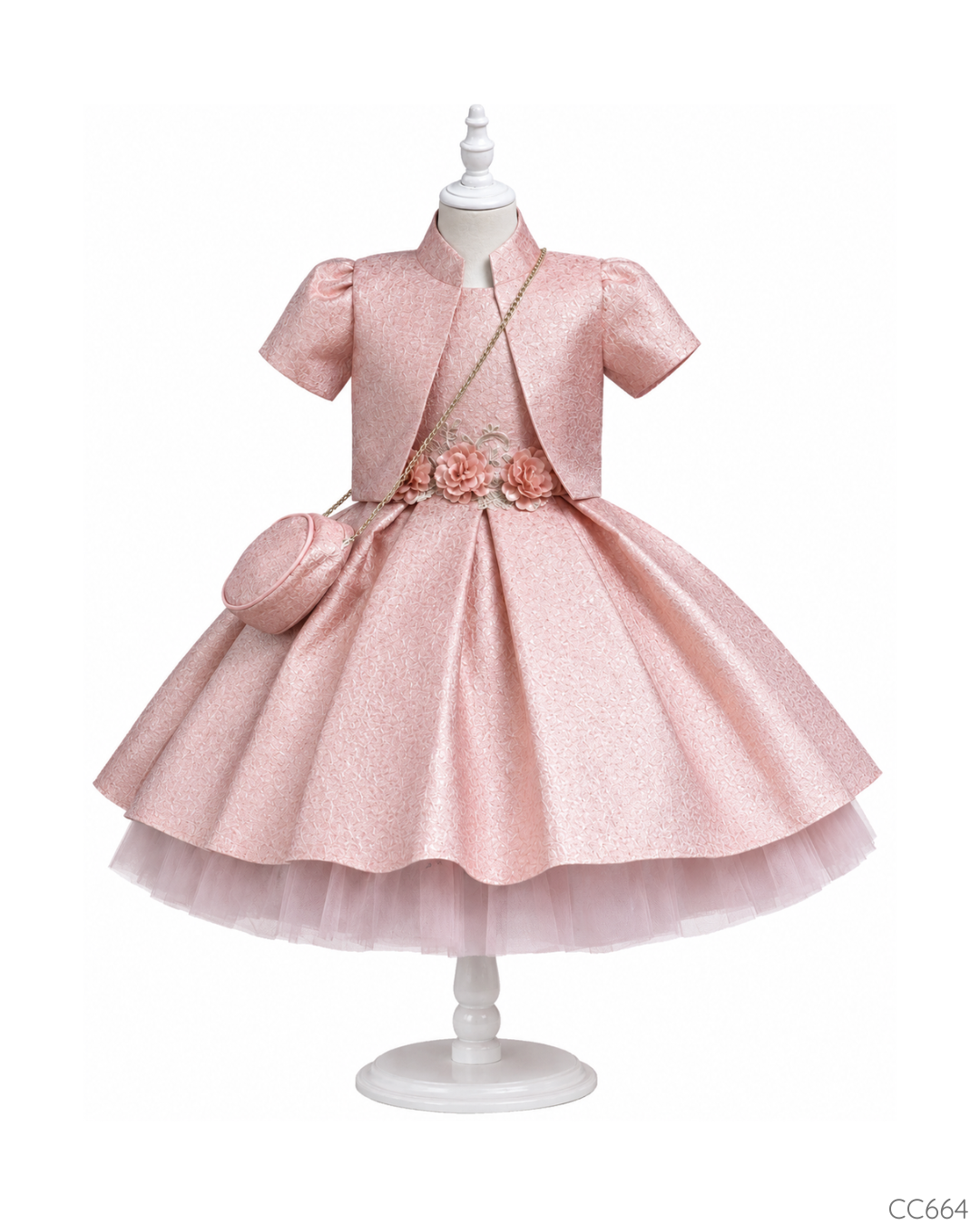 VESTIDO ELEGANTE BLUSH CHALECO Y CARTERA