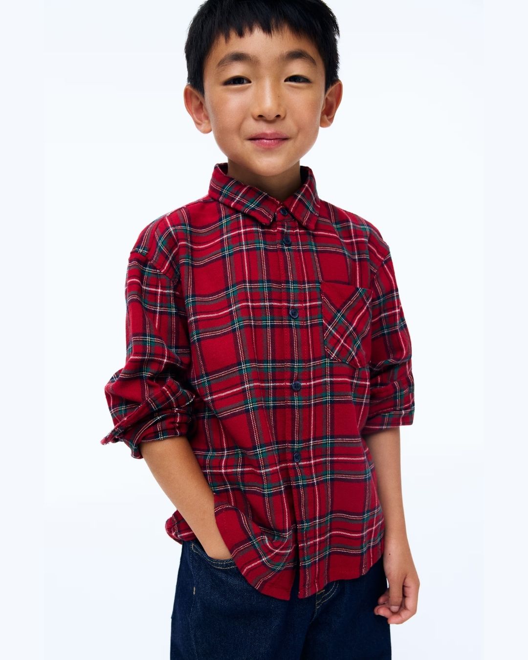 CAMISA ROJO VERDE H&M MANGALARGA NIÑO