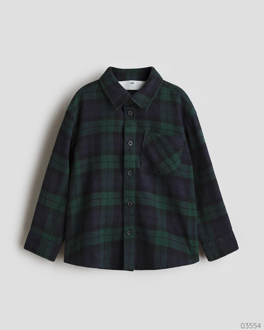CAMISA VERDE AZUL H&M MANGALARGA NIÑO