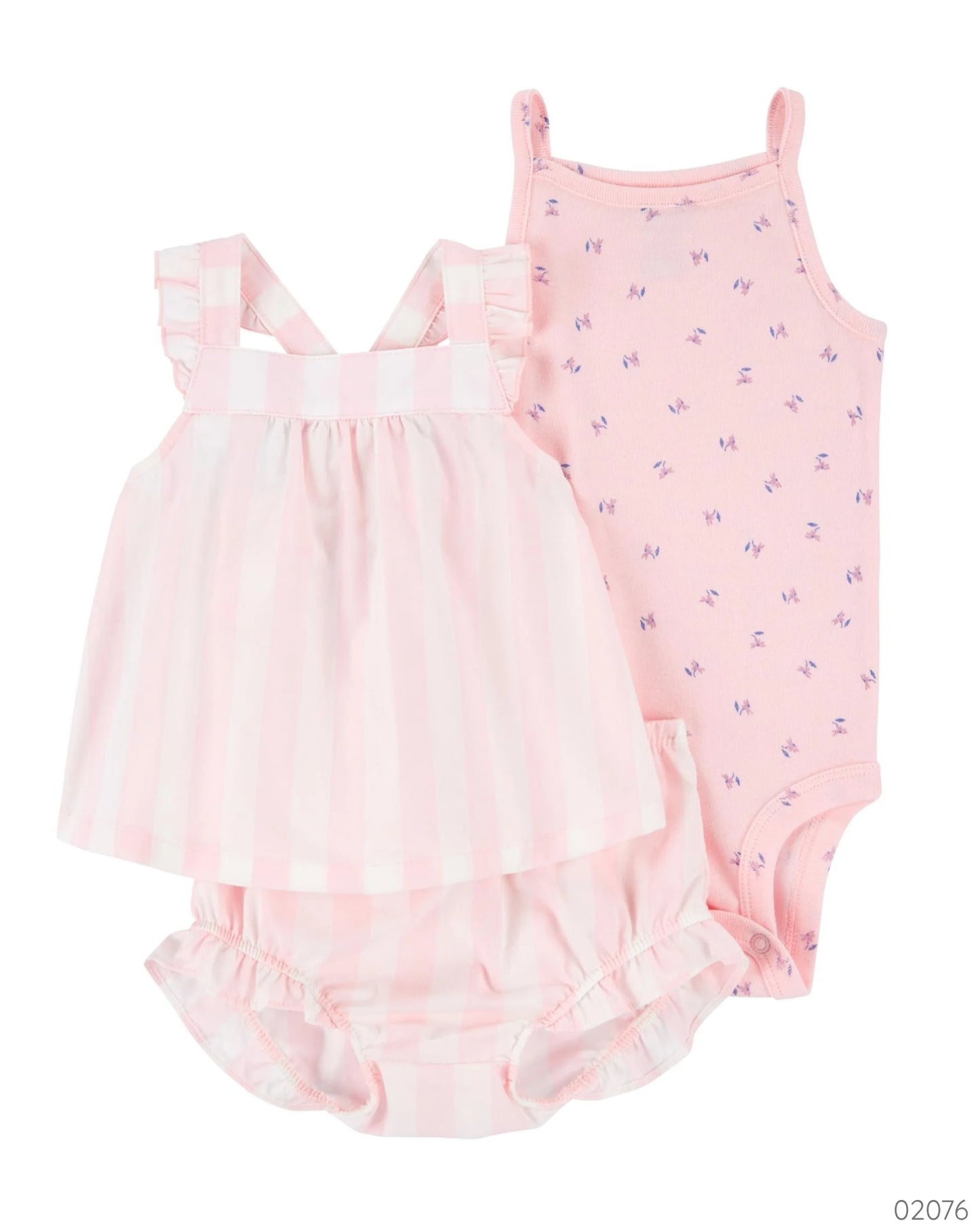 TRAJE 3PZS ROSADO FLORES RAYAS