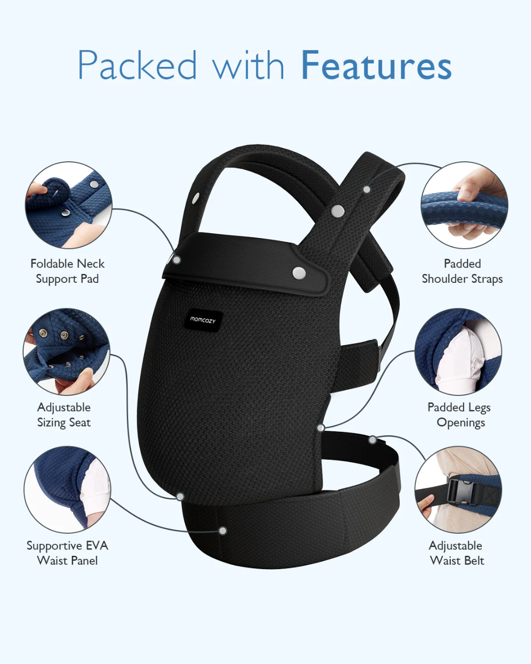 PORTA BEBE ERGONOMIC MALLA TRANSPIRABLE NEGRO