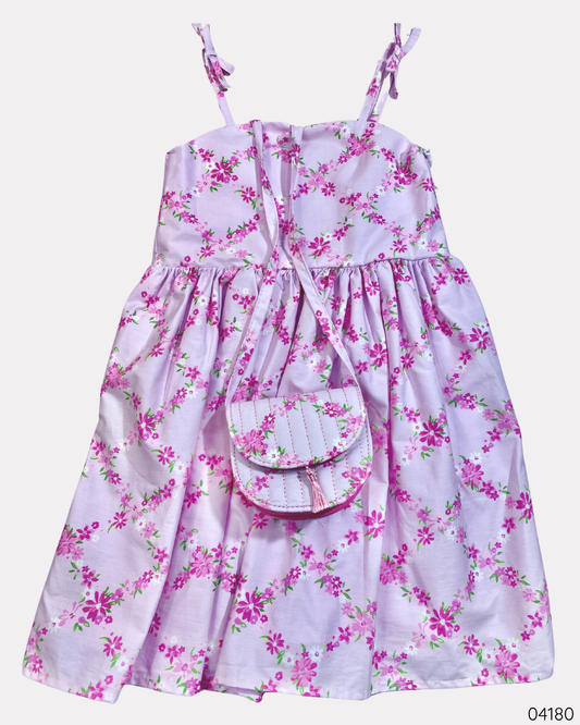 VESTIDO MORADO FLORES CARTERA