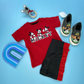 TRAJE NIÑO 2 PIEZAS MICKEY SHORT NEGRO ROJO