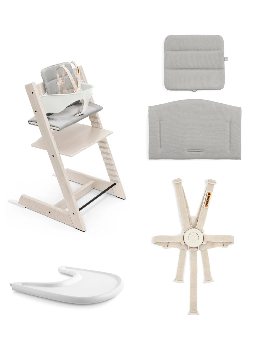 SILLA STOKKE TRIPP TRAPP WHITEWASH COJIN Y BANDEJA