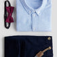 TRAJE FORMAL AZUL CORBATIN ROJO TIRANTES HM