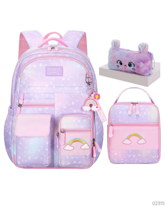 SET MOCHILA ARCOIRIS 3 PZS MORADA