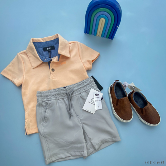 TRAJE NIÑO 2 PIEZAS DKNY CAMISA COLOR MELON SHORT