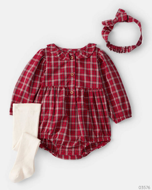 TRAJE 3PZS VINCHA ROJO CUADRICULADO