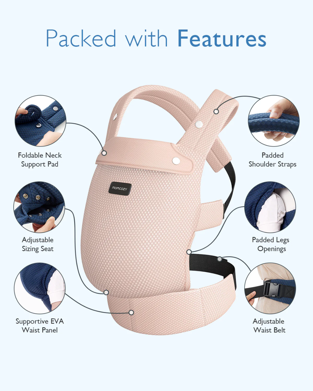 PORTA BEBE ERGONOMIC MALLA TRANSPIRABLE ROSA