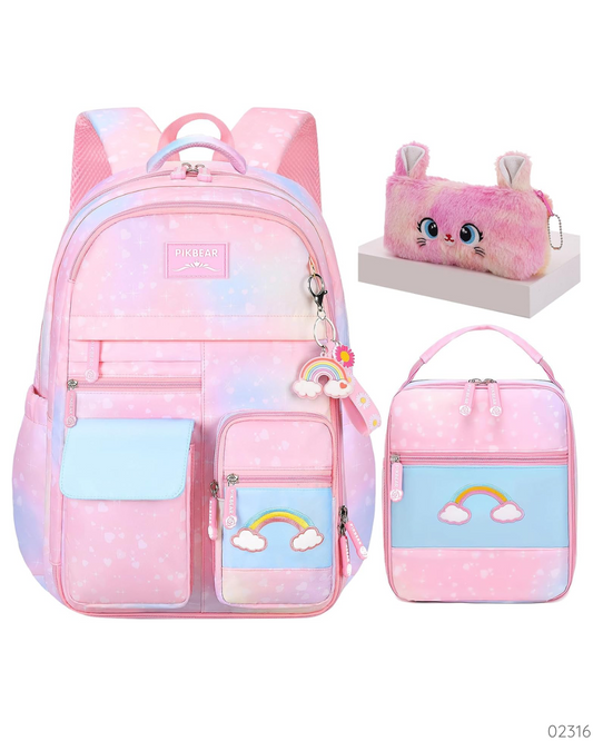 SET MOCHILA ARCOIRIS 3 PZS ROSADA