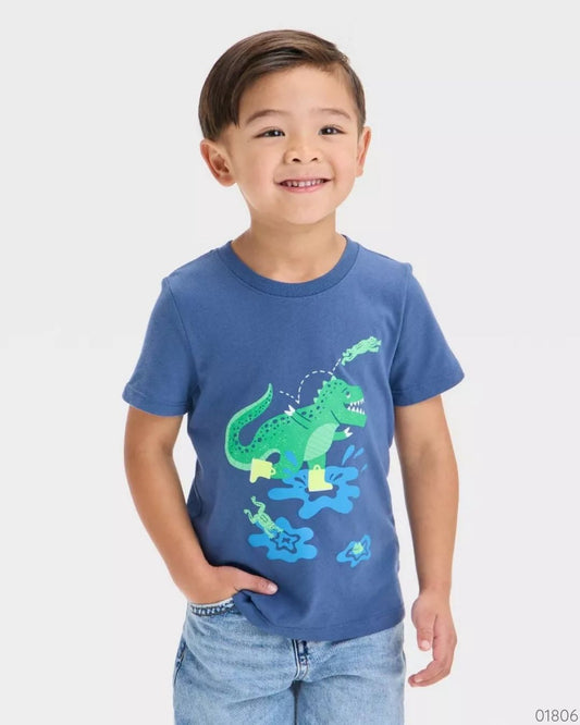 CAMISA CAT & JACK AZUL DINOSAURIO