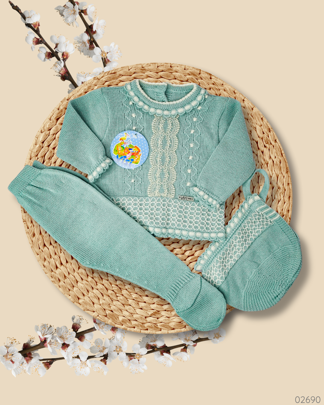 TRAJE TEJIDO VERDE BLANCO