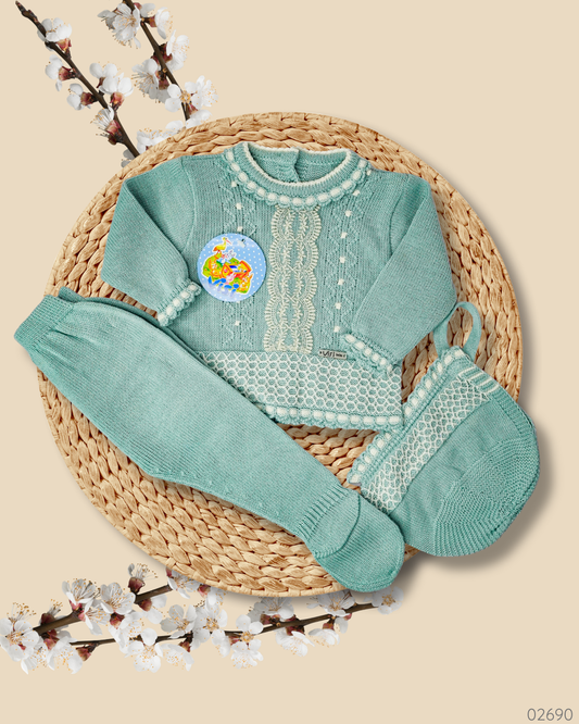 TRAJE TEJIDO VERDE BLANCO