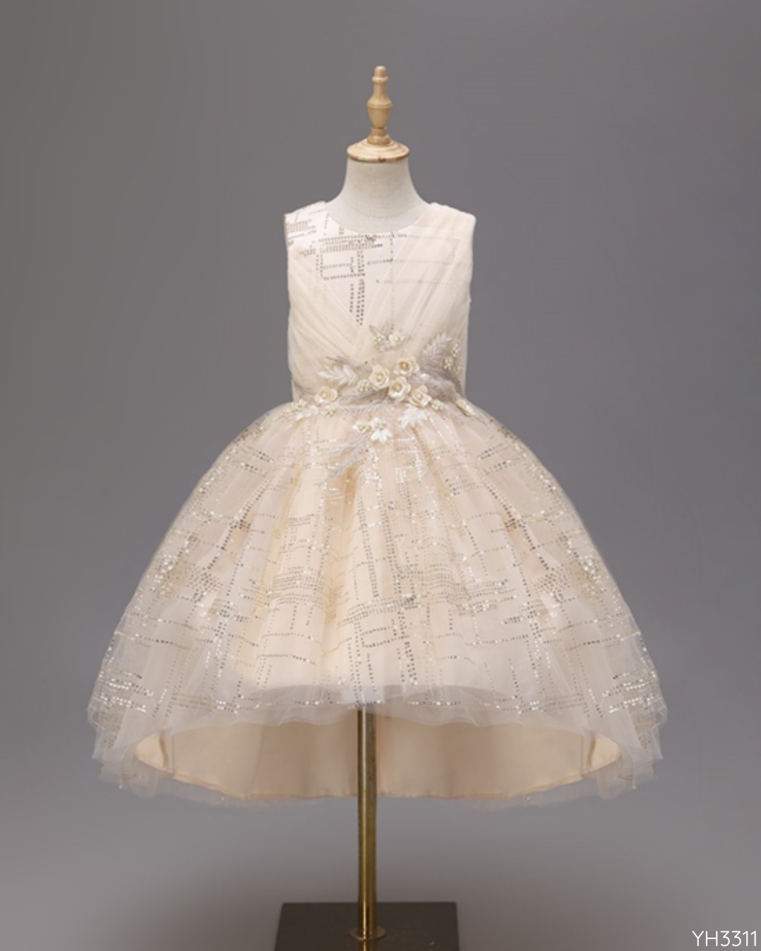 VESTIDO ELEGANTE FLORES CHAMPAGNE