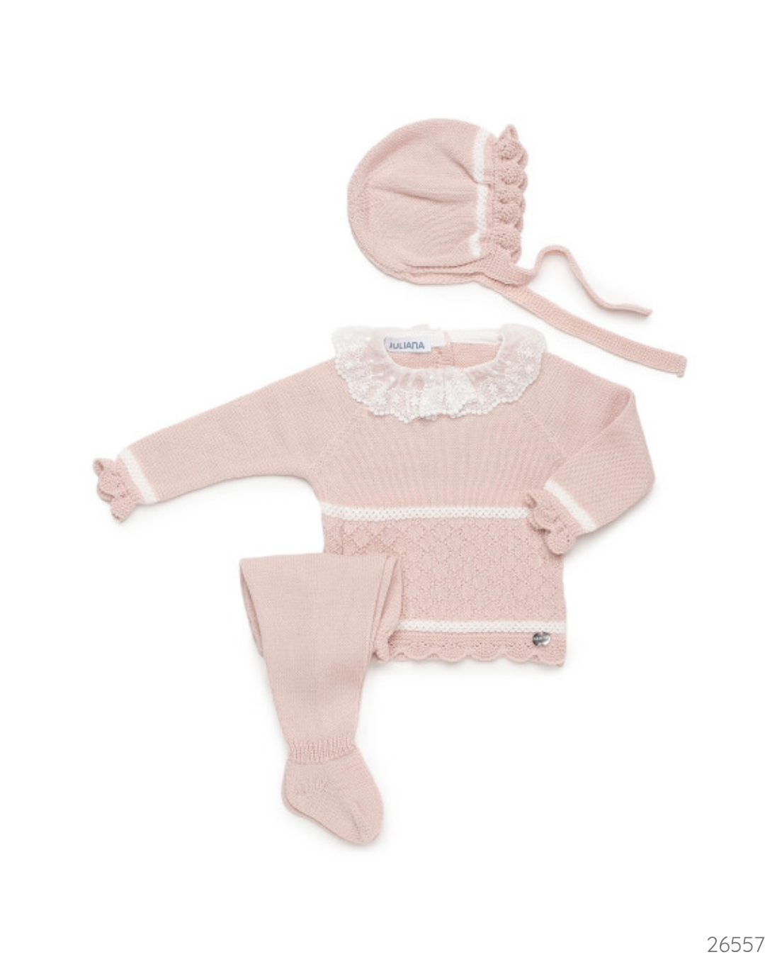 CONJUNTO TEJIDO ROSA PALO ENCAJE