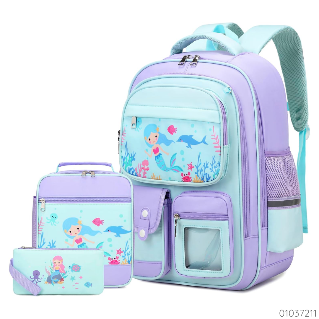 SET MOCHILA SIRENA MORADO AZUL