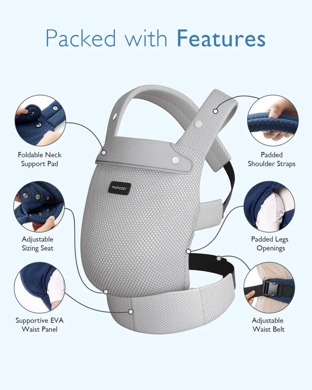PORTA BEBE ERGONOMIC MALLA TRANSPIRABLE GRIS
