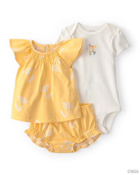 TRAJE 3 PZS AMARILLO FLORES