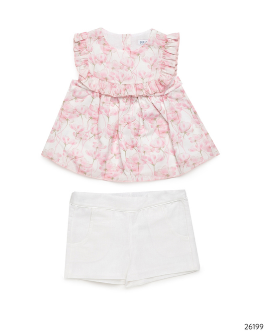 CONJUNTO SHORT CAMISA NIÑA FLORES GRANDES
