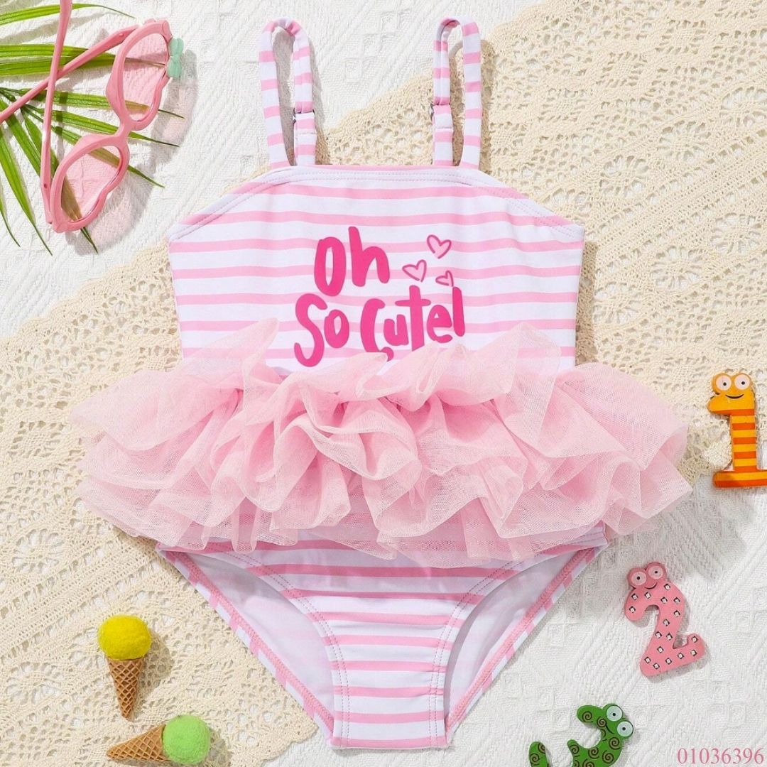 TRAJE BAÑO SHEIN ROSA BLANCO SO CUTE TUTU