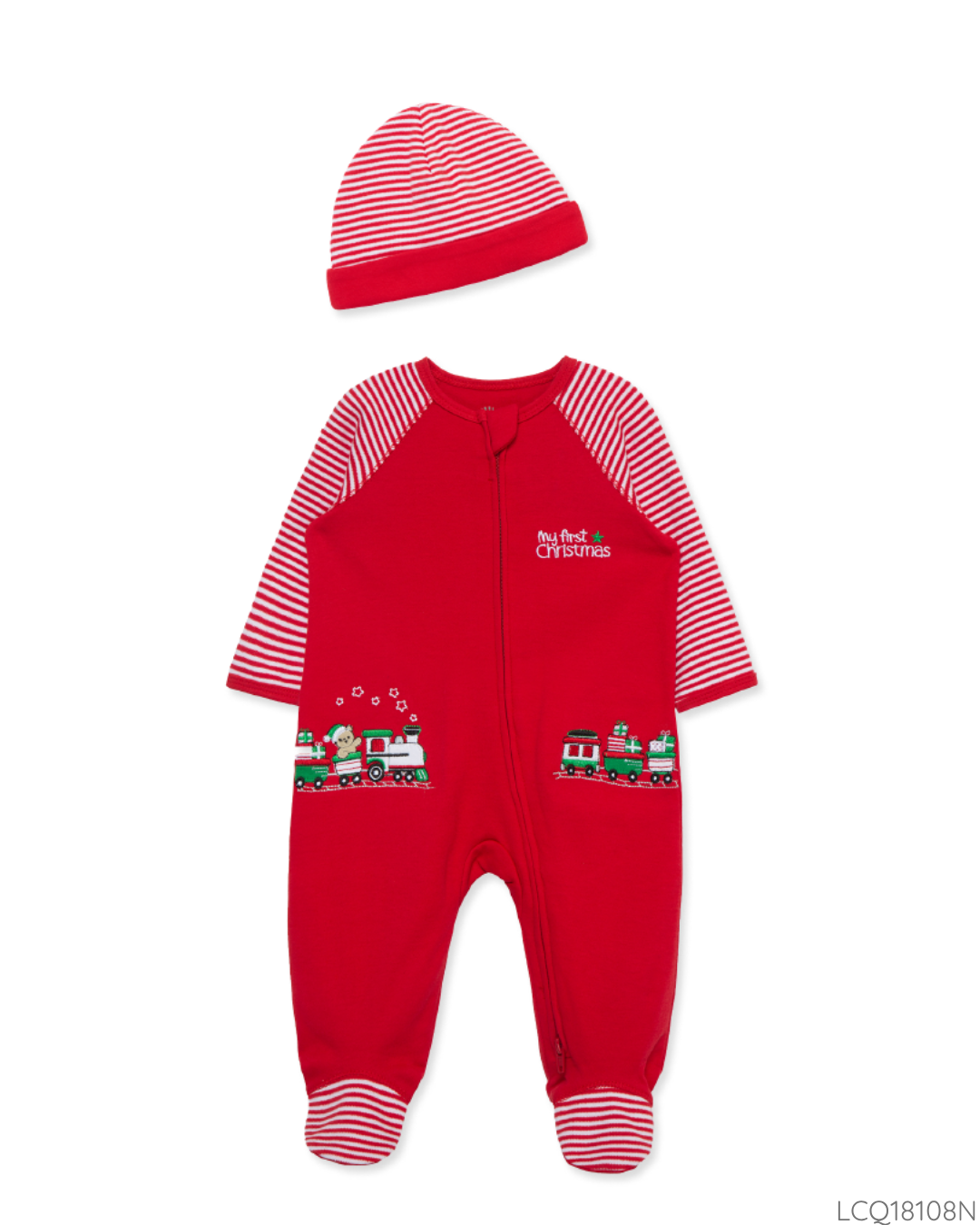 PIJAMA 1ST CHRISTMAS ROJA TREN CON GORRO