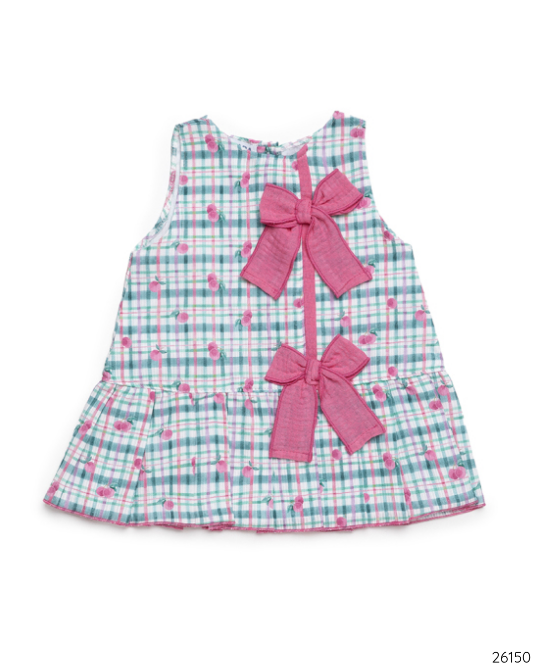 VESTIDO CUADROS LAZOS ROSA