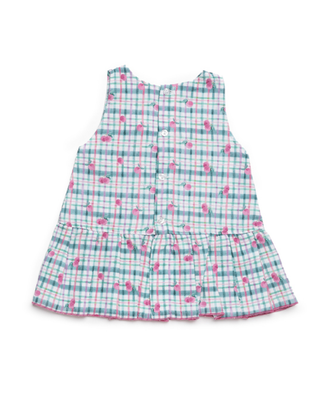 VESTIDO CUADROS LAZOS ROSA